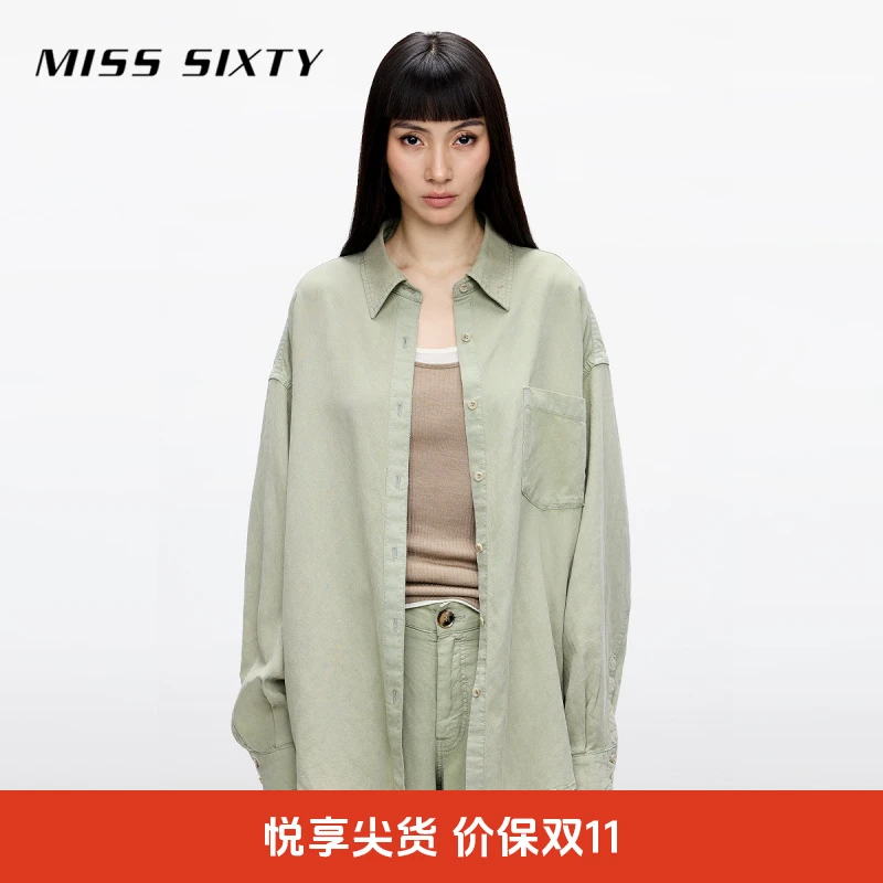 【贤哥专属】Miss Sixty2025春季新款长袖牛仔衬衫女宽松中长款莱赛