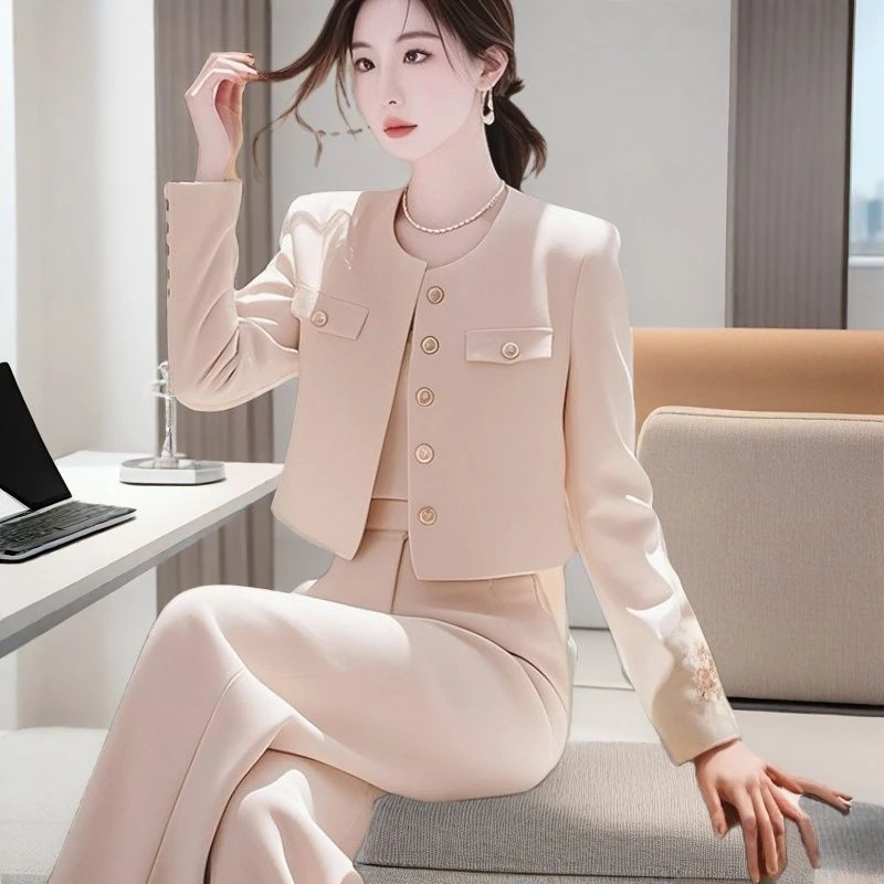 韩系搭配一整套小香风白色外套阔腿裤套装气质名媛高端两件套春季