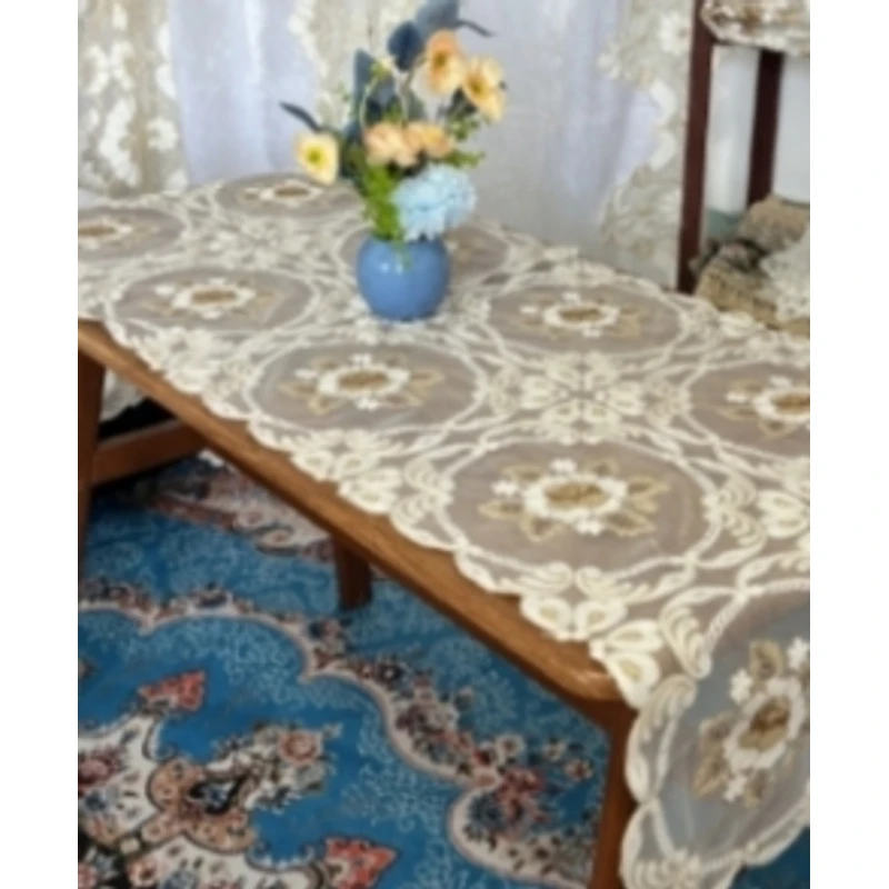 ZN023-191玻璃纱【58*260】 金牡丹毛巾绣桌布茶几布多功能盖巾