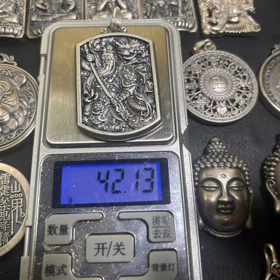 吊坠足银 纯银吊坠关公999足银雕刻