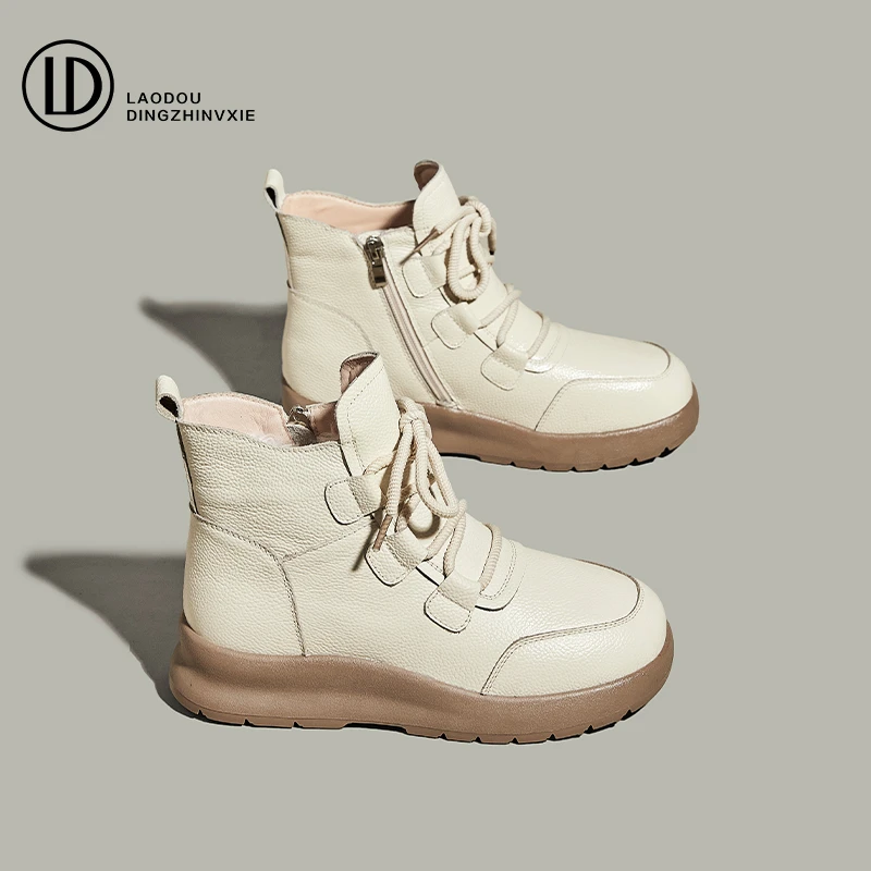 女鞋压花皮复古港风复古保暖休闲女马丁靴防水单靴