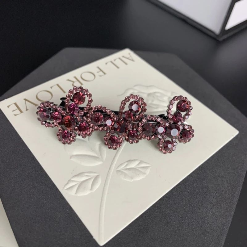 K398【金闪闪】6厘米乌梅紫酱小花弹簧夹