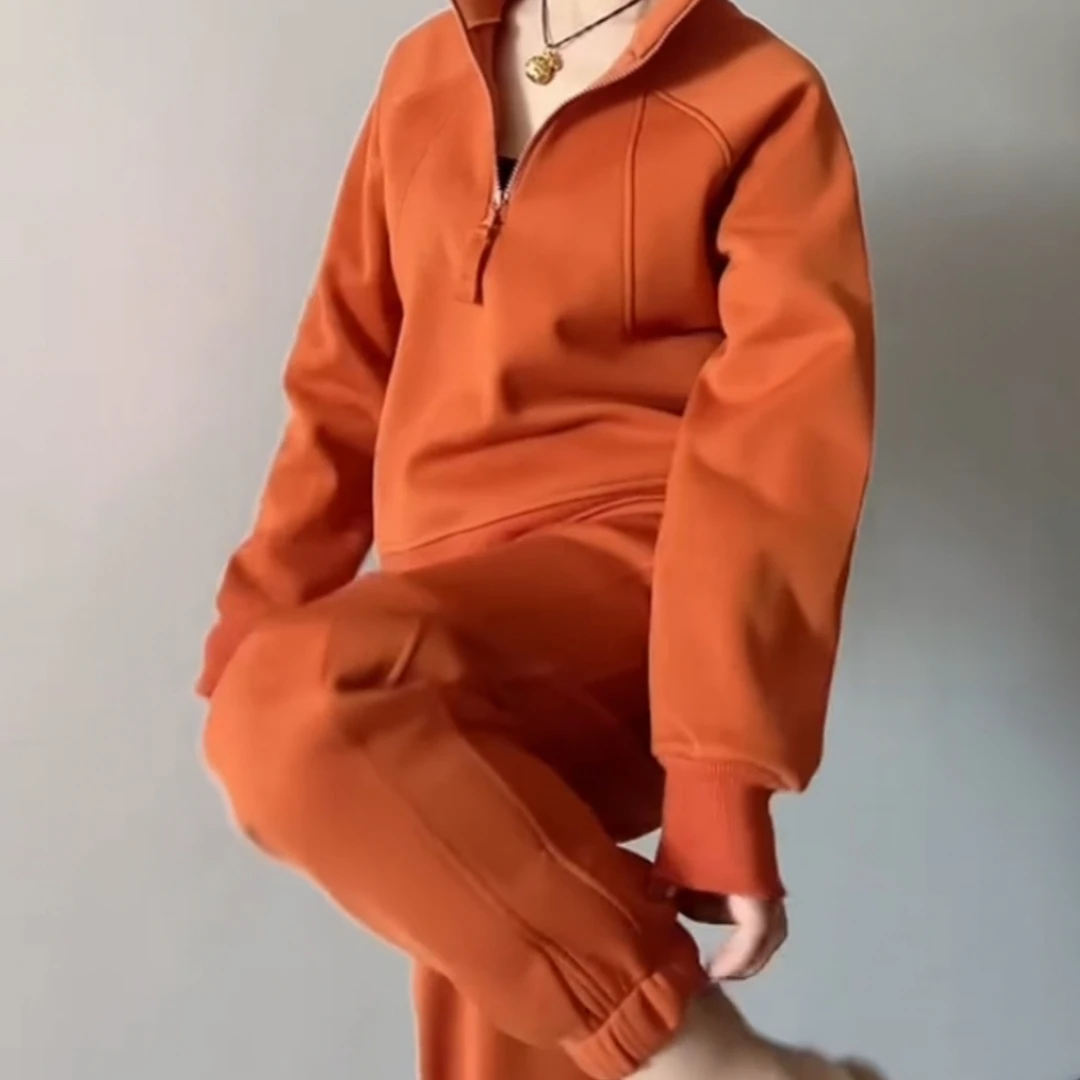 秋冬新款加绒两件套长袖卫衣束口卫裤休闲运动时尚拉链拼接套装