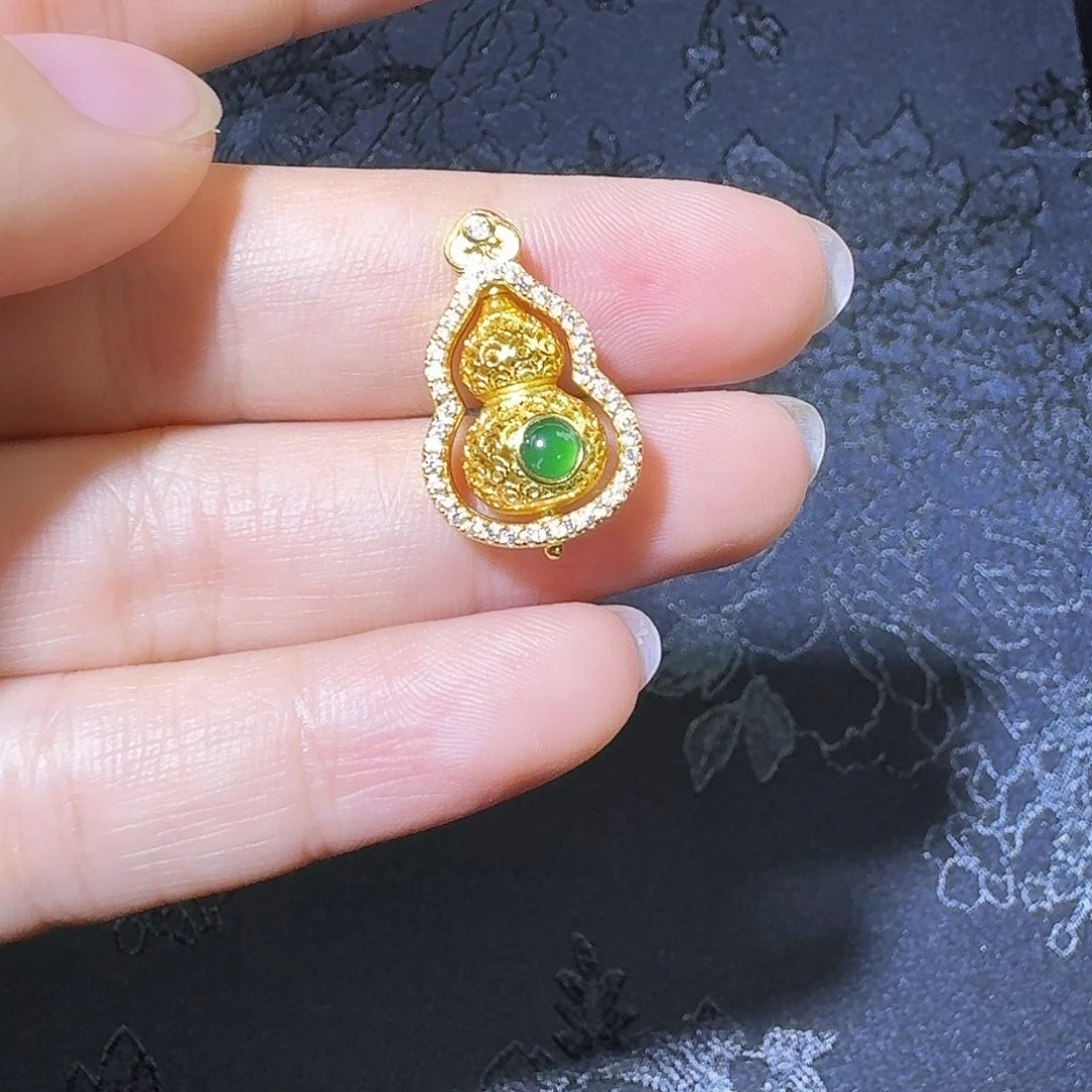 翡翠吊坠(不含链)银S925镶嵌葫芦