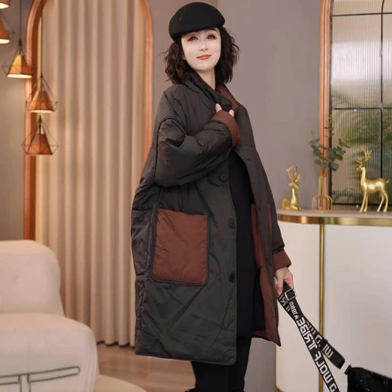 2025冬季新款高端轻奢新款网红棉服女休闲格纹派克服宽松棉衣外套