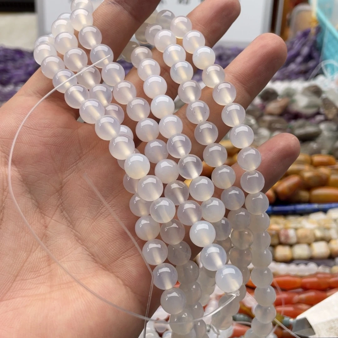 玛瑙/玉髓合金珠宝半成品一条装卡8mm白玛瑙圆珠