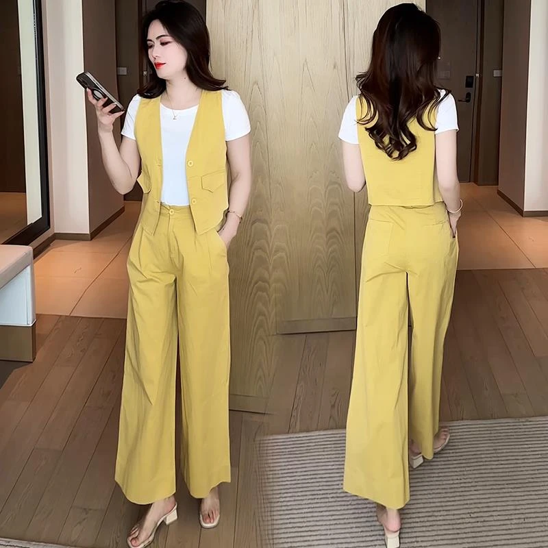 爆款牛仔套装女2025新款夏季高级感短袖上衣穿搭马阔腿裤三件套