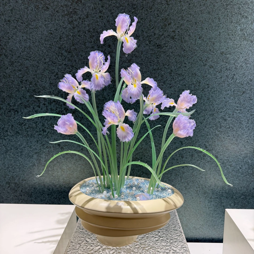 【彩虹女皇】鸢尾【山东省工艺美术展金奖】淄博琉璃花轻奢精品摆件