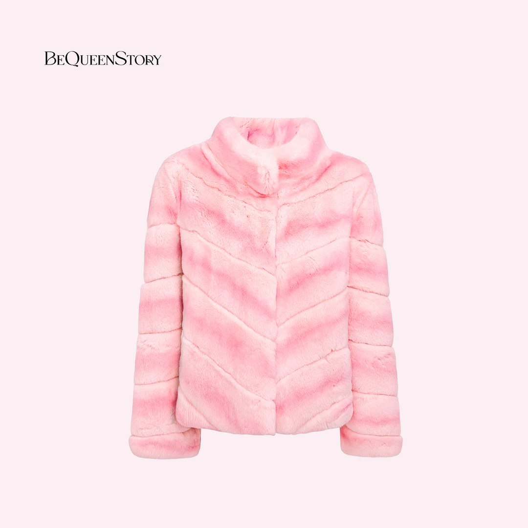 余潇潇【甜梦之境】高级渐变层次感雷克斯100獭兔抽绳保暖立领外套