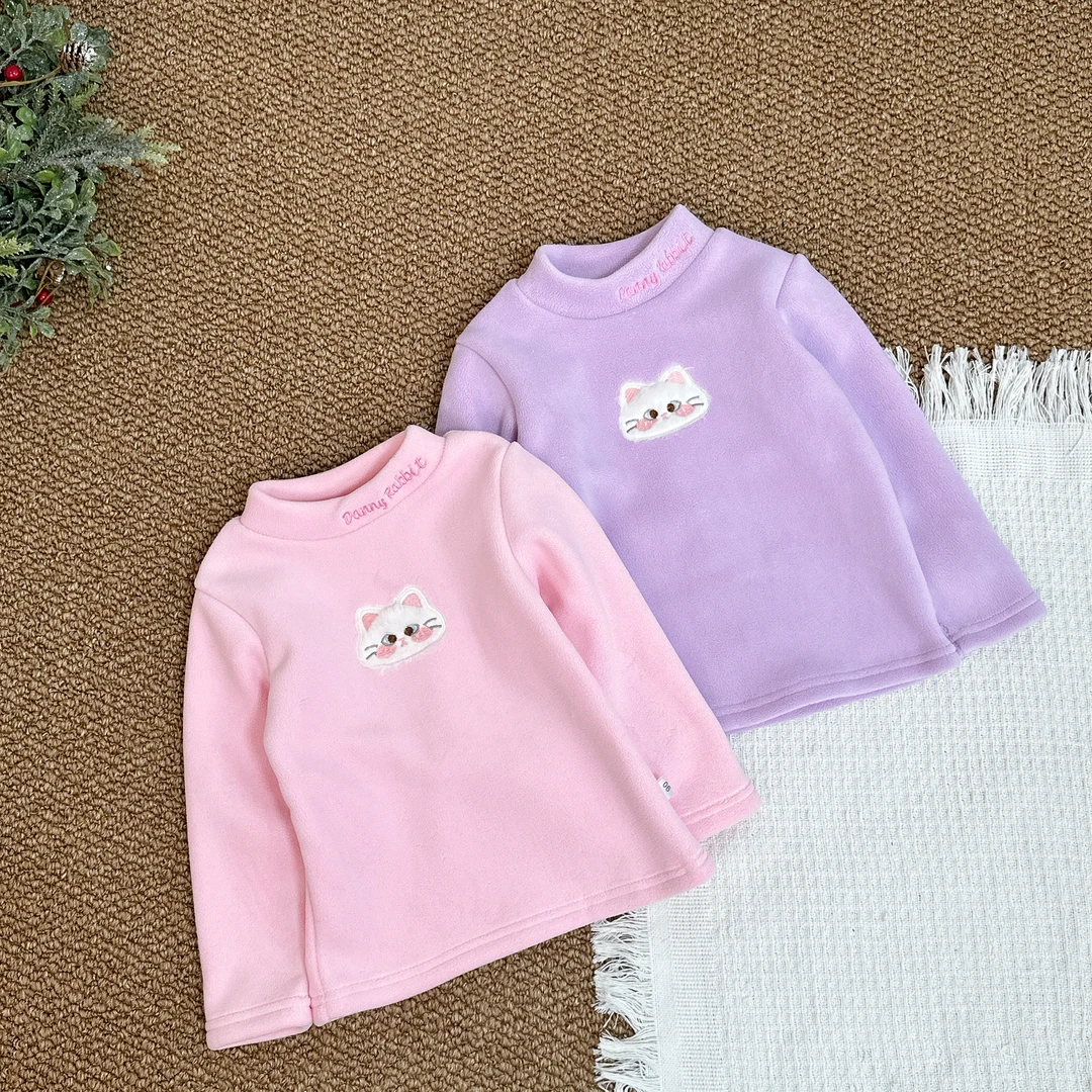 SHE IS RAINBOW【温暖冬日】刺绣猫咪软糯奥粒绒女童打底衫【G-5017】