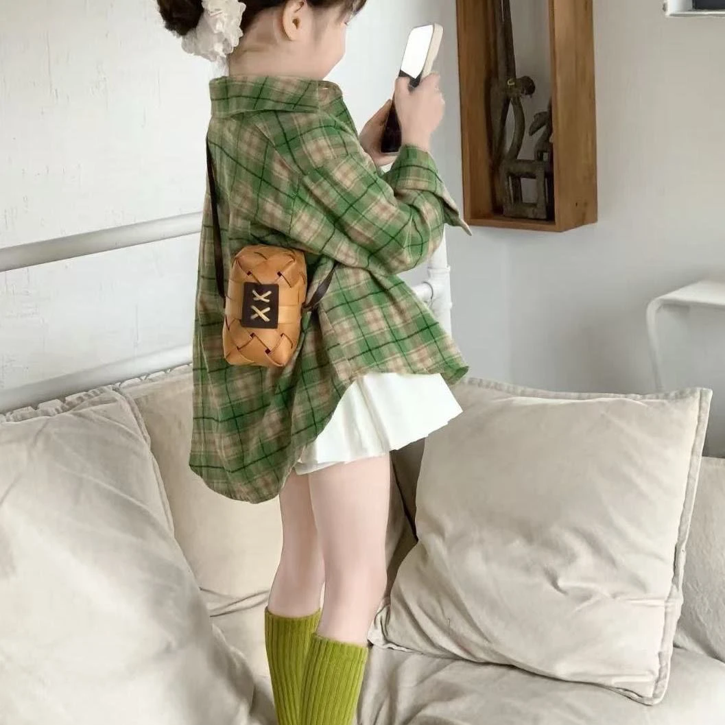 韩版女童格子衬衫外套2025新款宝宝春装洋气女孩超好看长袖衬衣