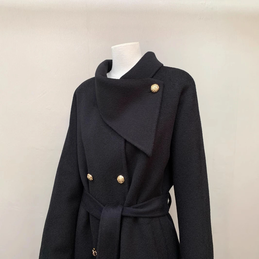 小个子黑白红色千金风斗篷式金属扣中长款双面羊毛呢大衣外套25冬