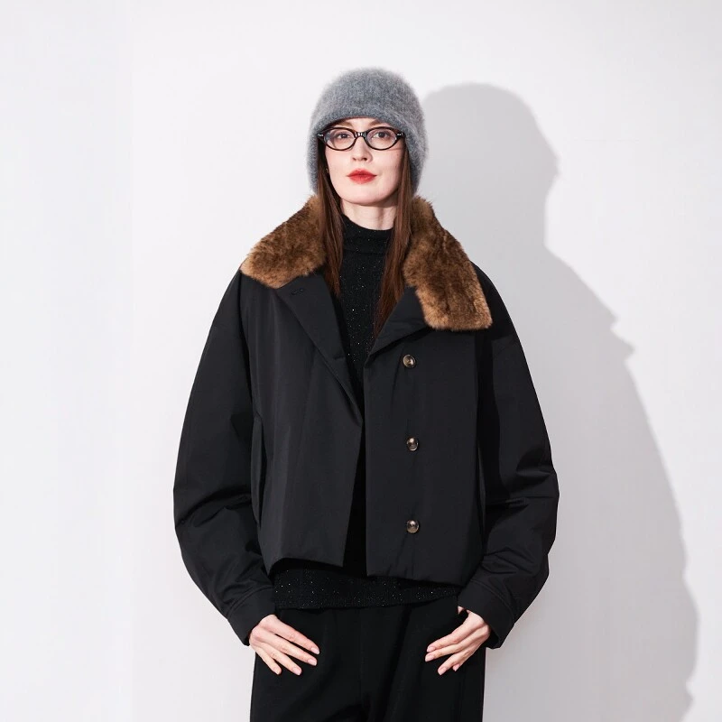 四月初九加大码女装胖MM2025冬 紫狐毛领白鹅绒保暖羽绒服 两色
