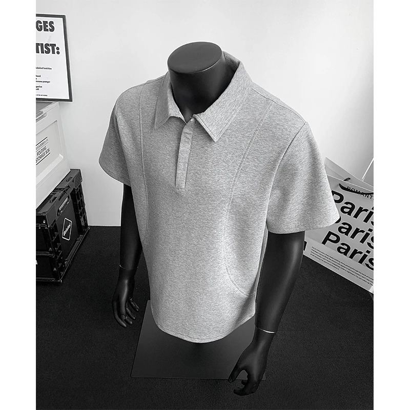 美式正肩半拉链短袖POLO衫男款夏季太空棉宽松休闲ins百搭半袖T恤