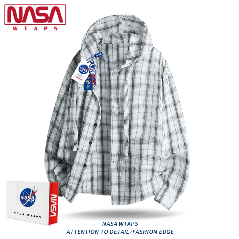 NASA WTAPS格子连帽防晒衬衫男夏季2025新款防晒衬衣休闲长袖外套