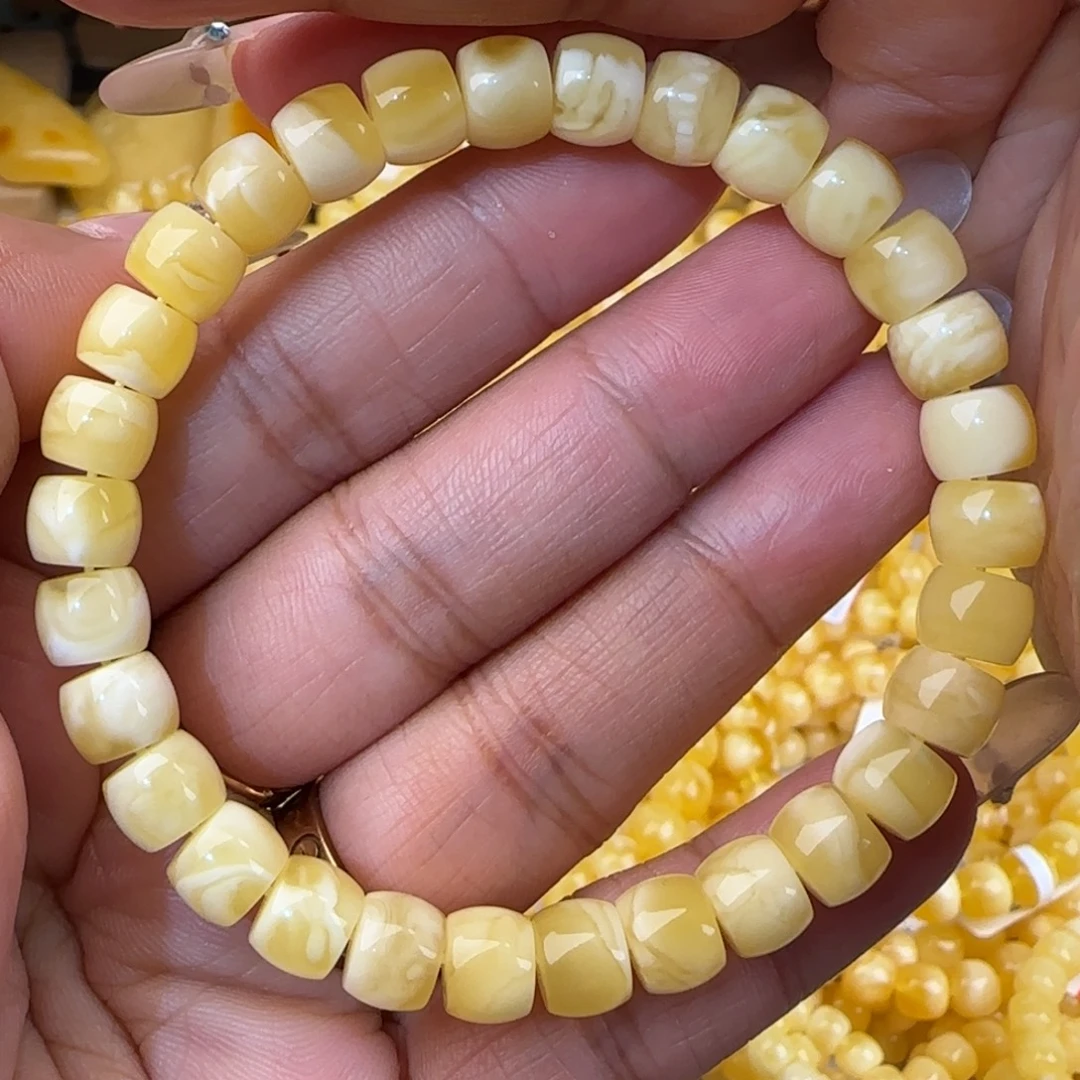 蜜蜡未镶嵌手链浓白妖花直切手串