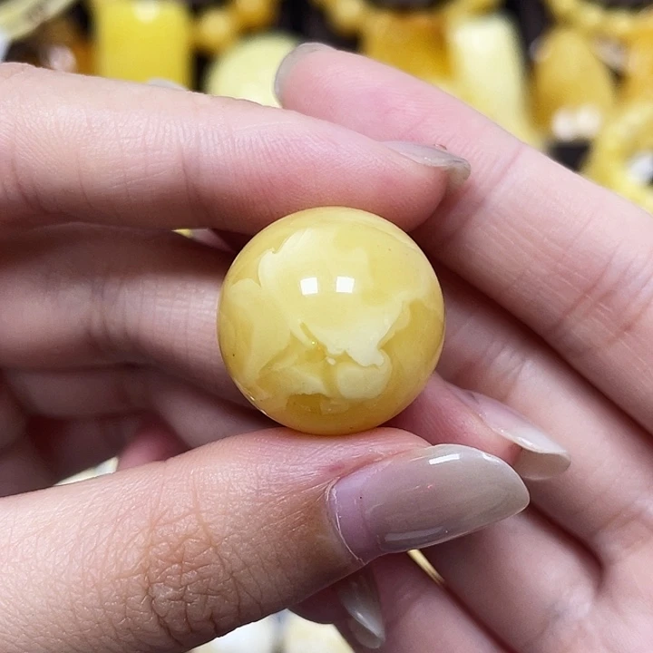 琥珀未镶嵌裸石20.2mm浓蜡妖花圆珠瑕 074