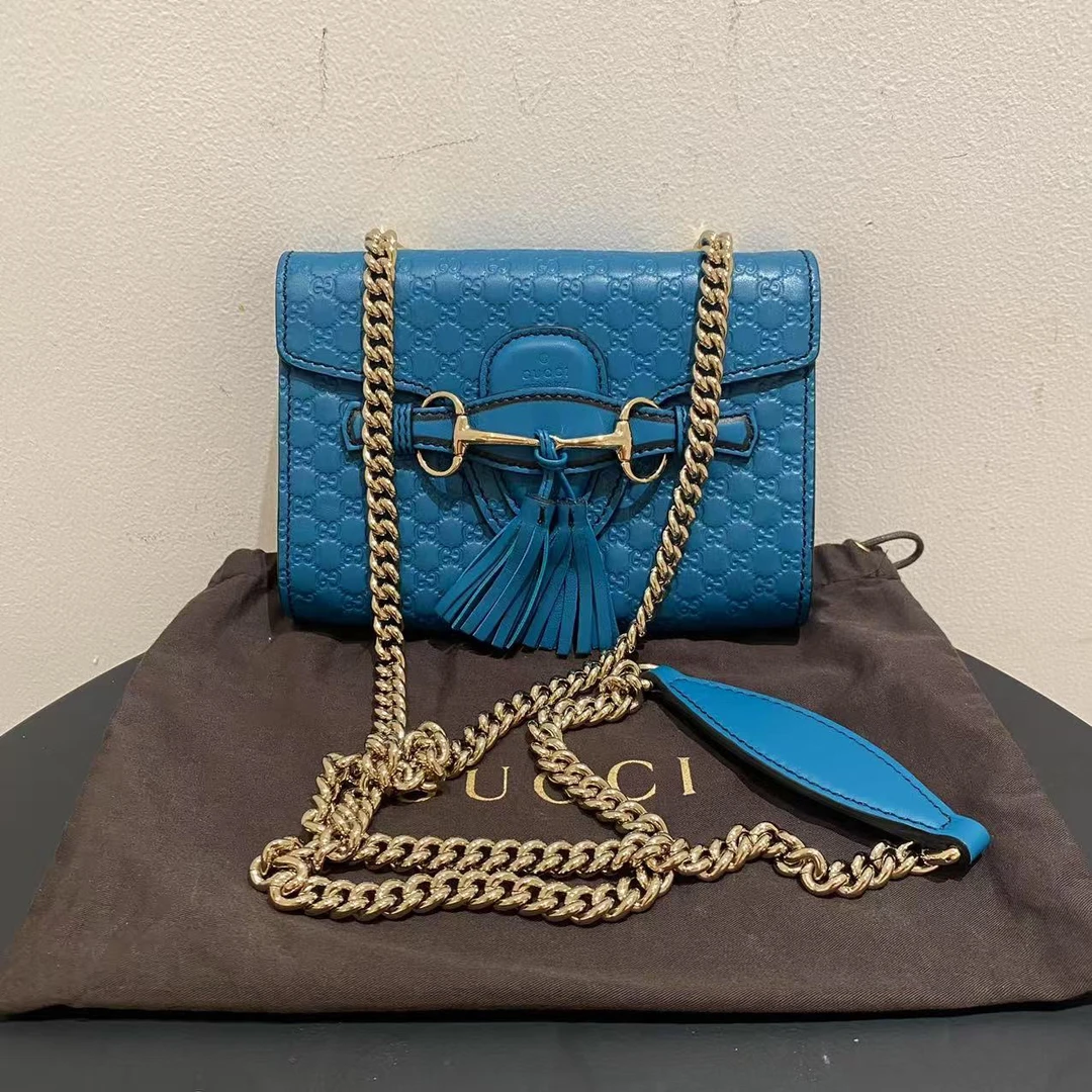 95新 GUCCI/古驰 Gucci古驰 马衔扣流苏包蓝色