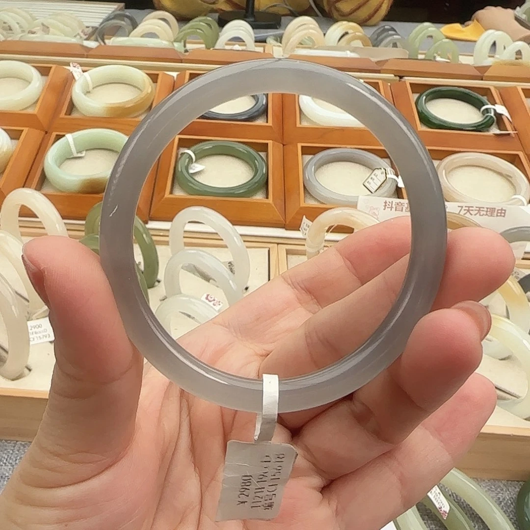 和田玉未镶嵌手镯冰烟紫美人条58