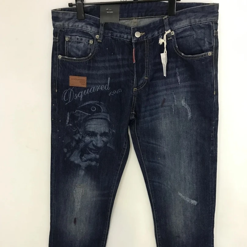 未使用 maje maje二次方/镶印人像深蓝直筒男牛仔裤/全新191016