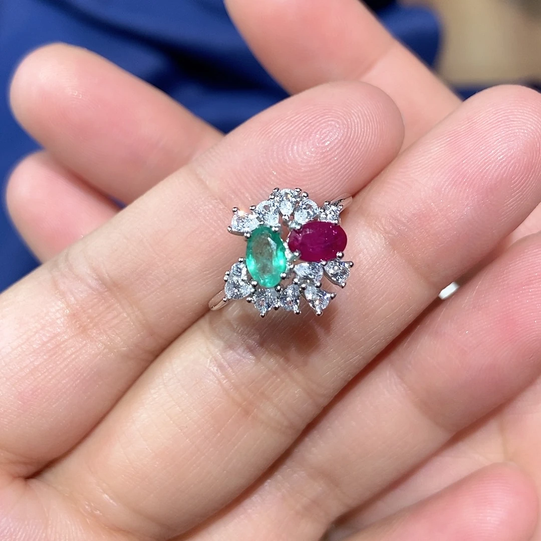 红宝石戒指银S925镶嵌