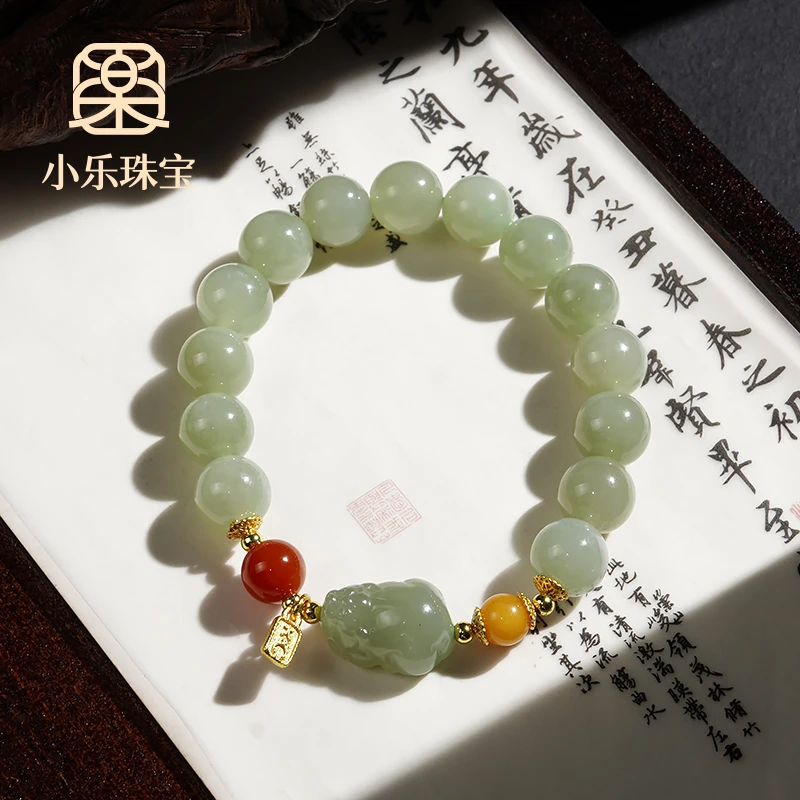 时尚百搭高级圆珠和田玉貔貅女式手链多样性发一-10333-1