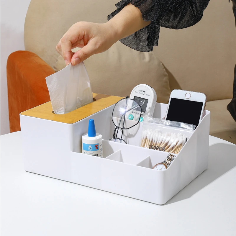 纸巾盒抽纸盒家用现代客厅餐厅简约创意遥控器收纳盒带分隔收纳盒