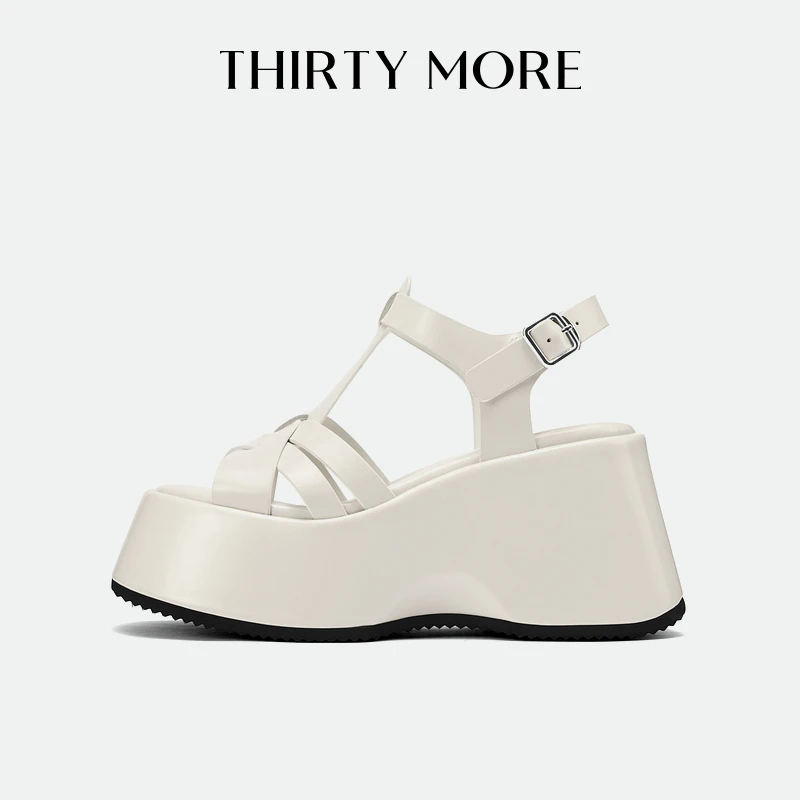 【白色恋人】ThirtyMore厚底凉鞋女夏季新款百搭露趾沙滩鞋