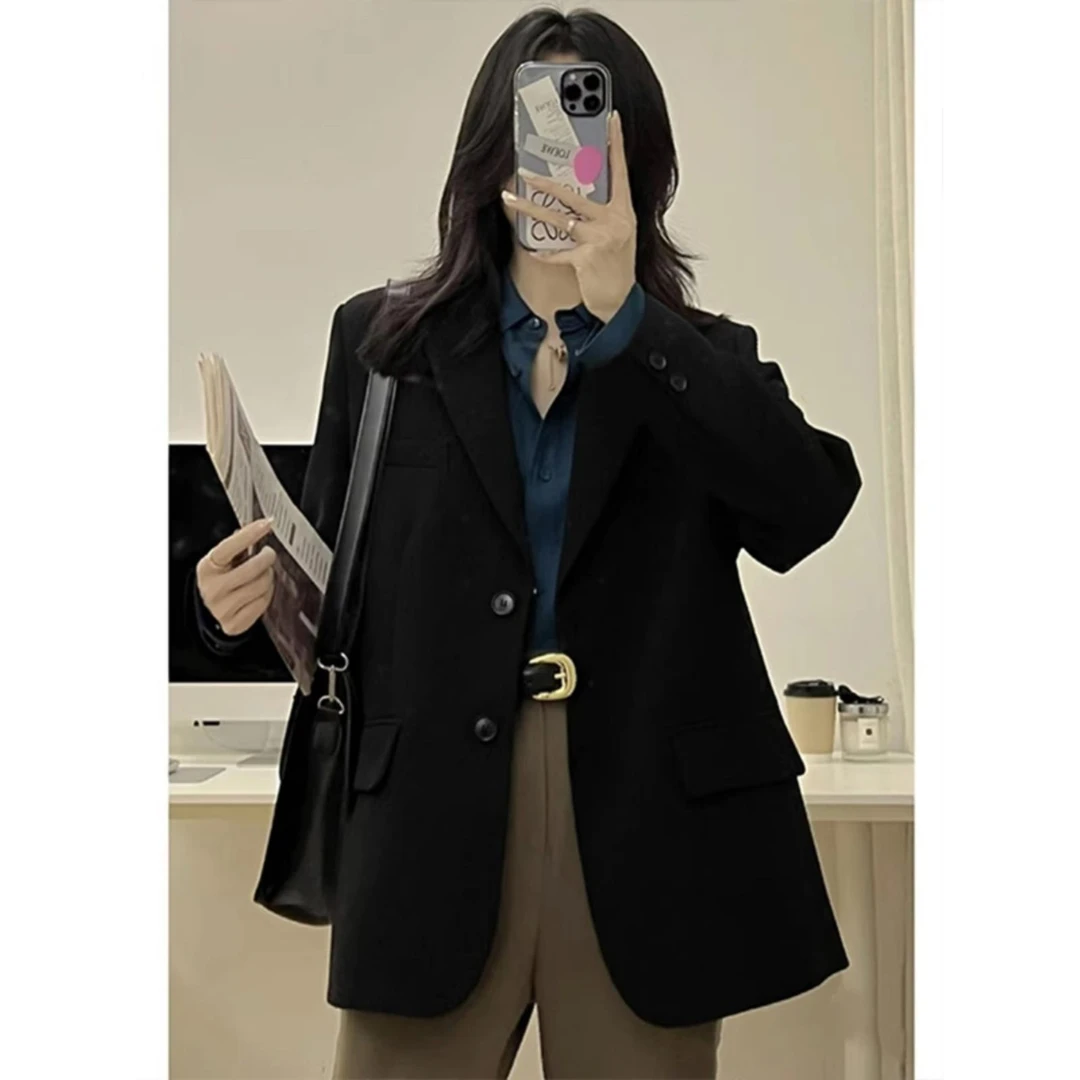 黑色正肩西装外套女小个子2025春秋季新款韩版高级感炸街休闲西服