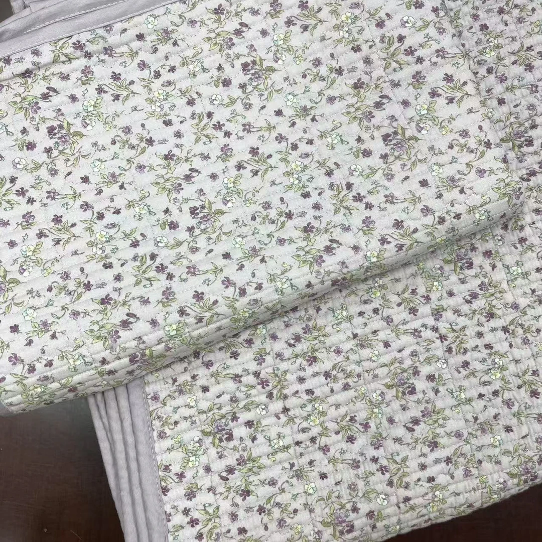 【绒兰】全棉双层纱莱赛尔天丝床盖三件套 09号 紫小花