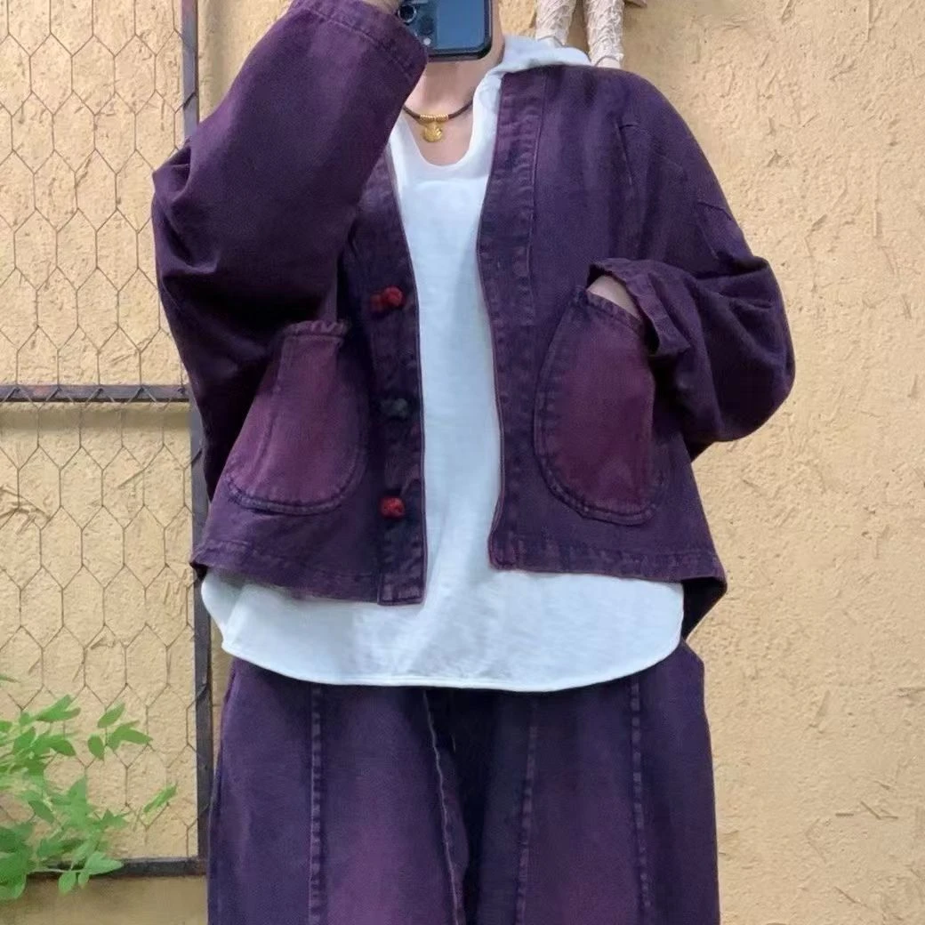 时尚套装休闲时尚网红水洗紫色套装百搭短裤秋季牛仔上衣背心