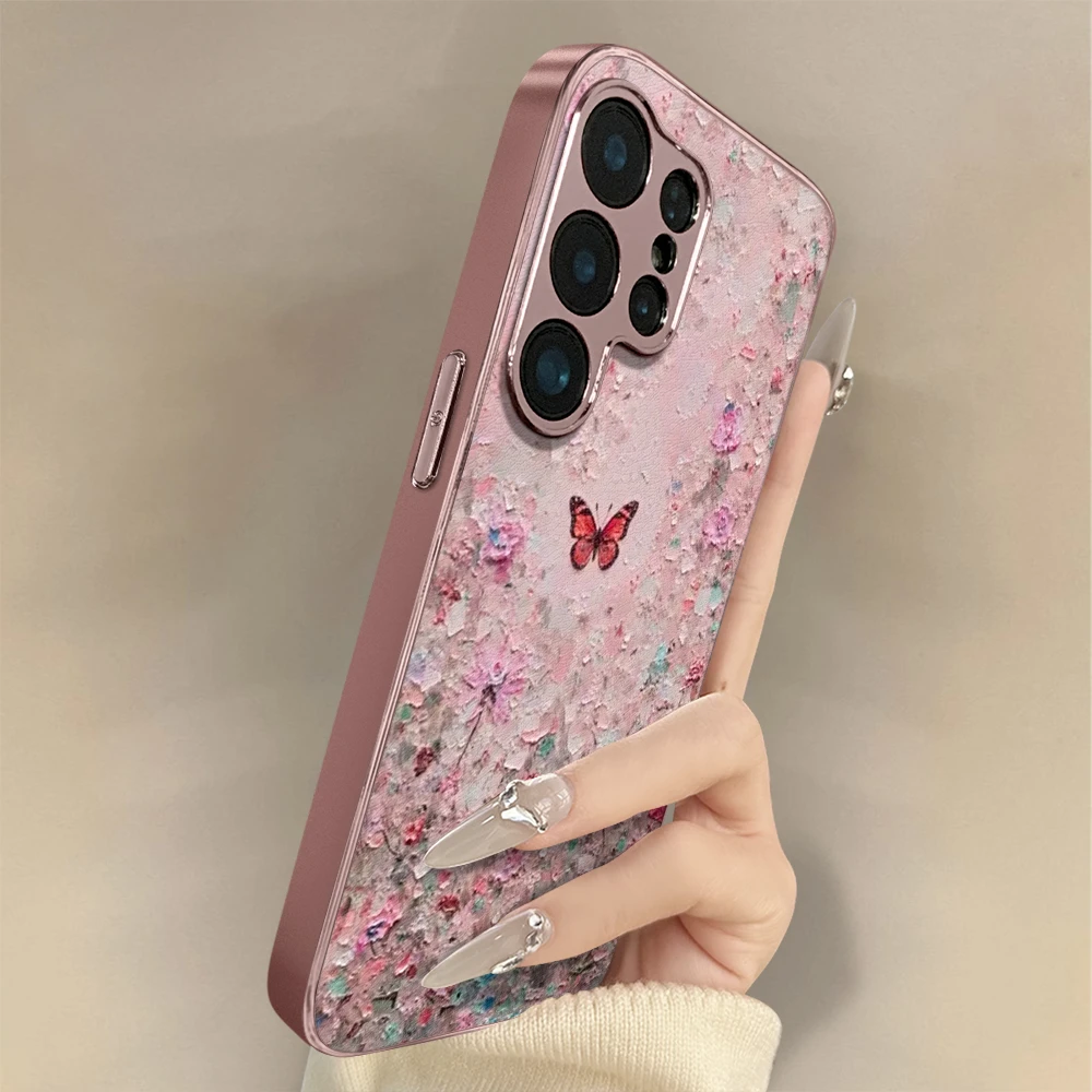 碎花蝶舞适用三星Galaxys25手机壳网红同款高级感全包防摔小众女