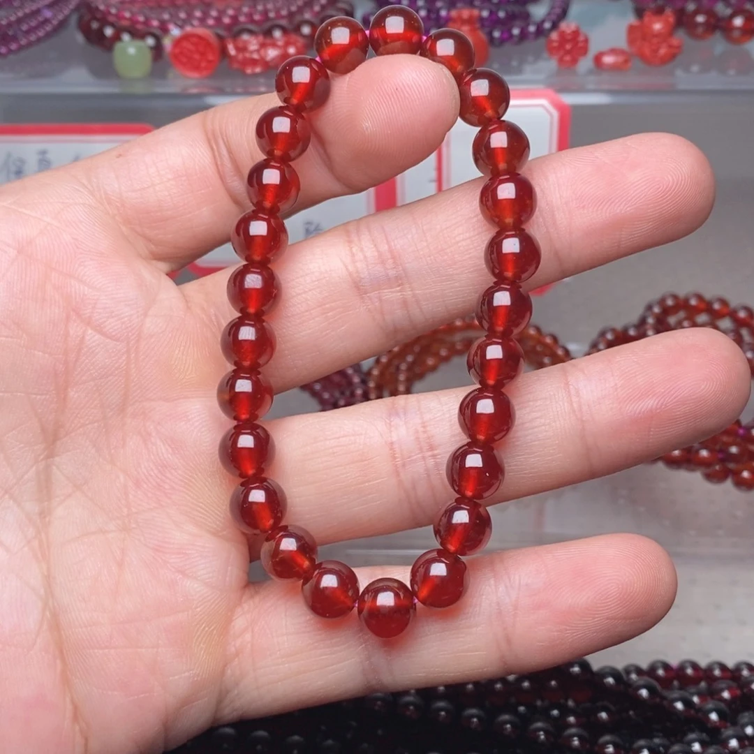嗨***晶石榴石手链未镶嵌卡7.8高品橙红