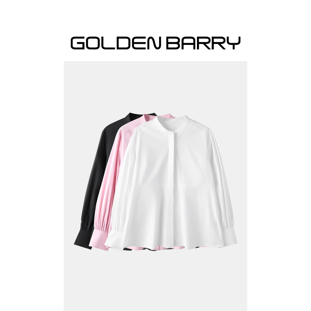GOLDENBARRY|212442极简气质时尚设计感简约立领纯色衬衣长袖衬衫