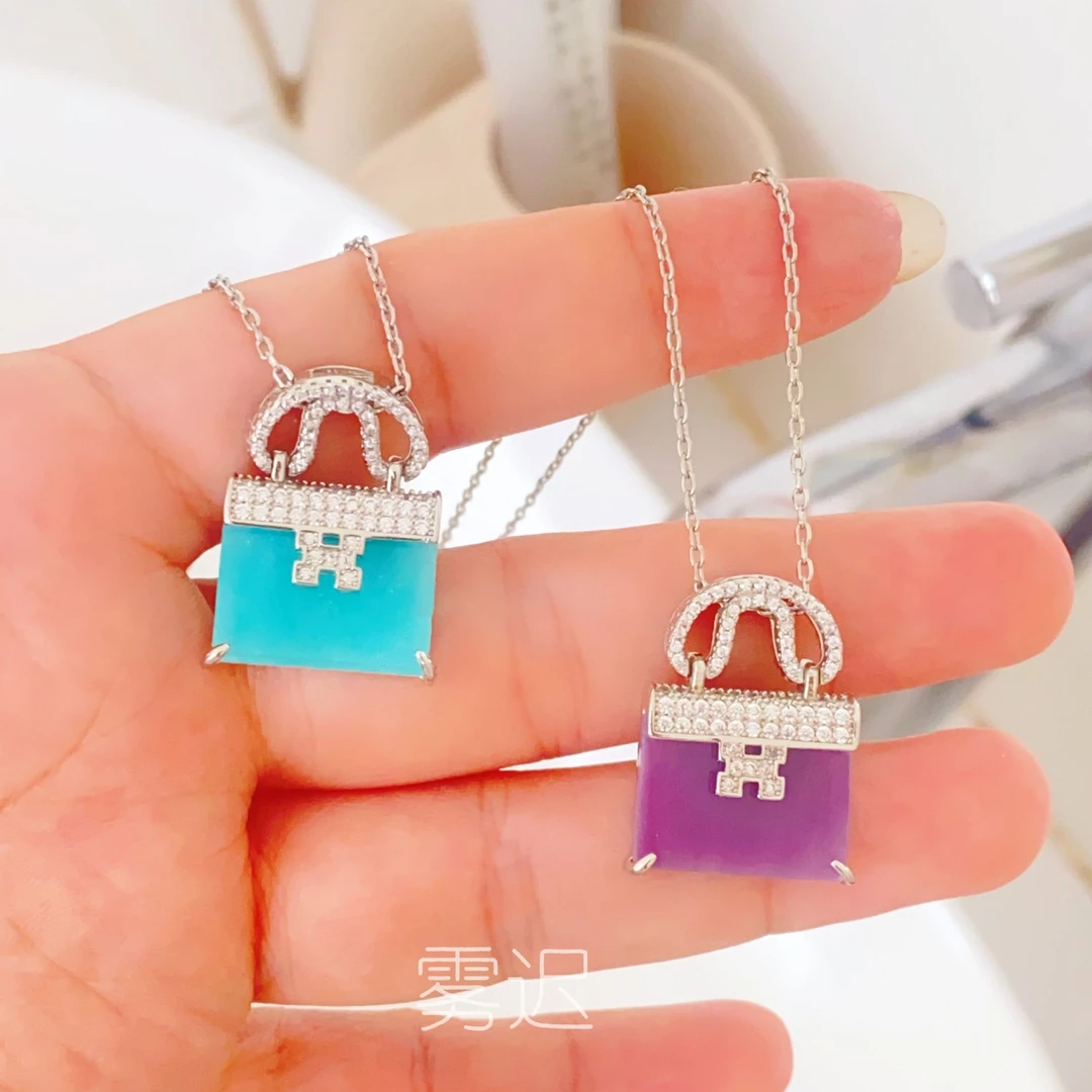 铜项链 H字母康康包锁骨链早秋轻奢满钻双面精致高级送朋友紫色