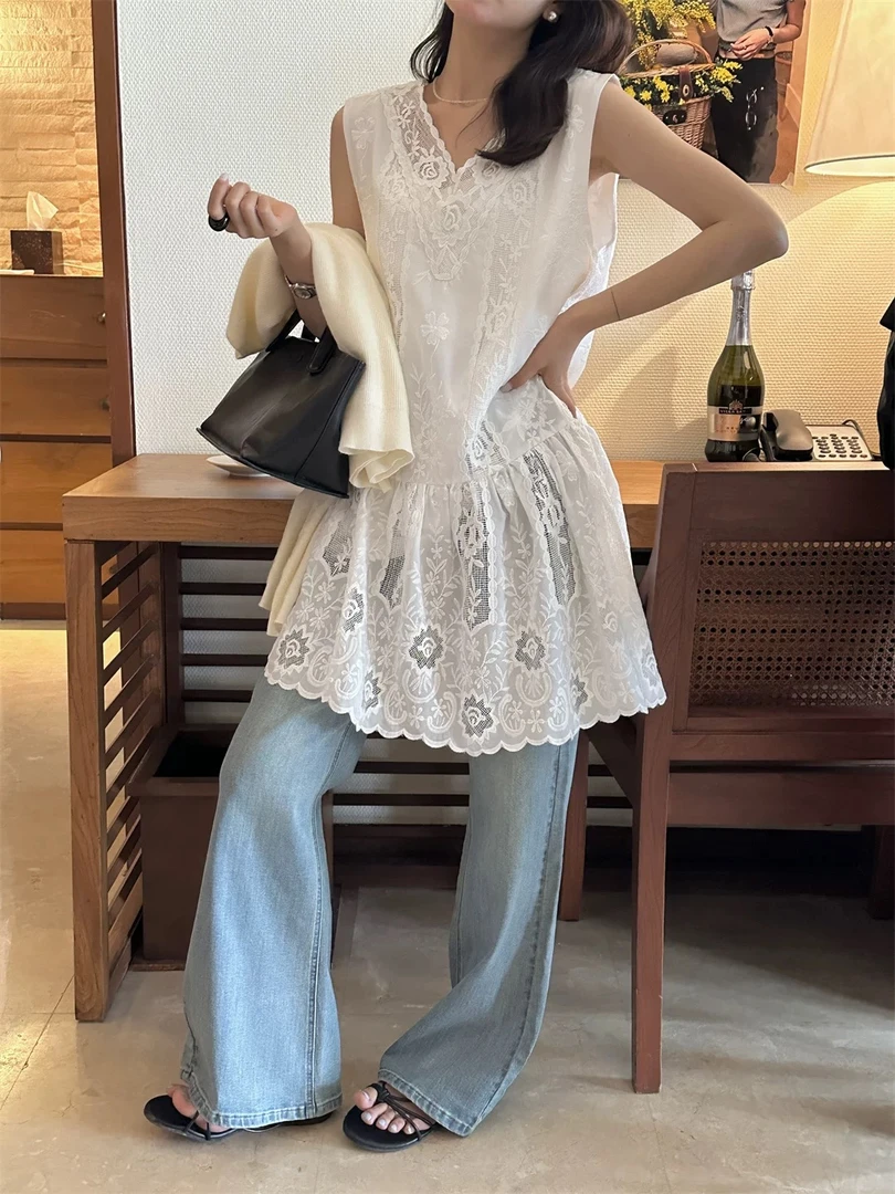 【济州岛】镂空设计感宽肩带 长款外穿背心裙