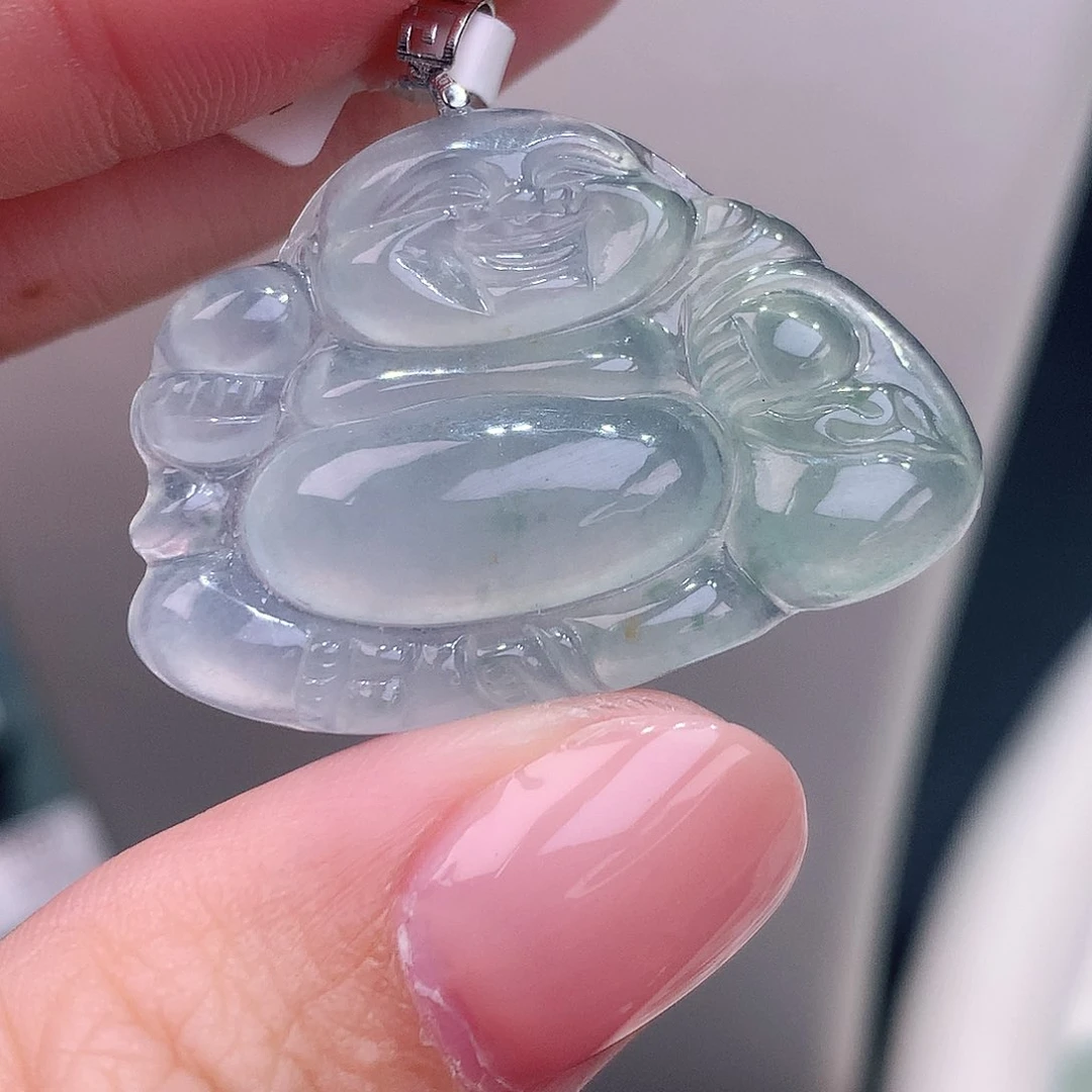 颈饰18K金镶嵌翡翠高冰布袋佛