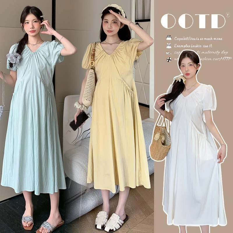 孕妇装夏装连衣裙2025新款韩版时尚简约设计感领宽松大码裙子夏季