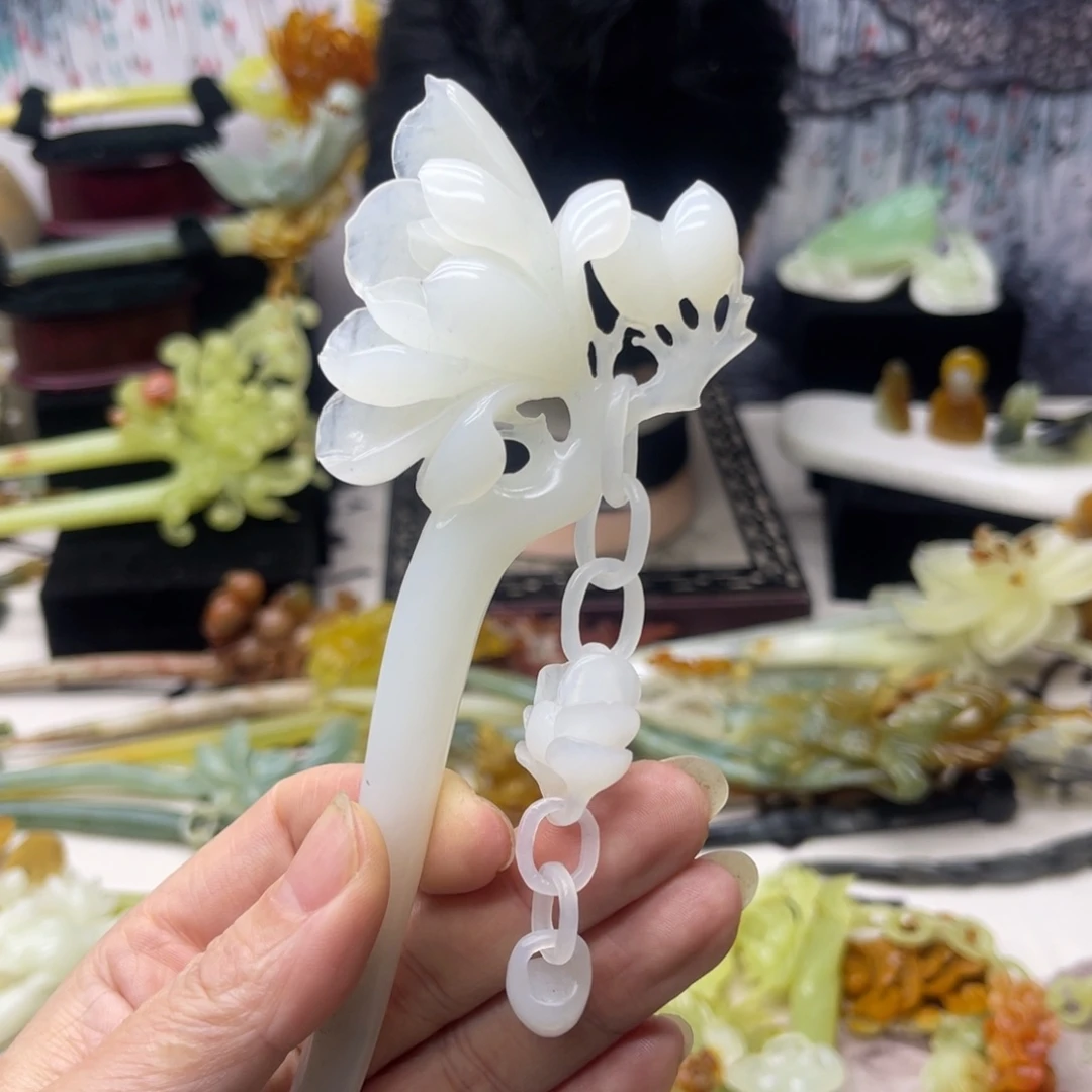 【闪购商品】蛇纹石玉发饰合金木****麻