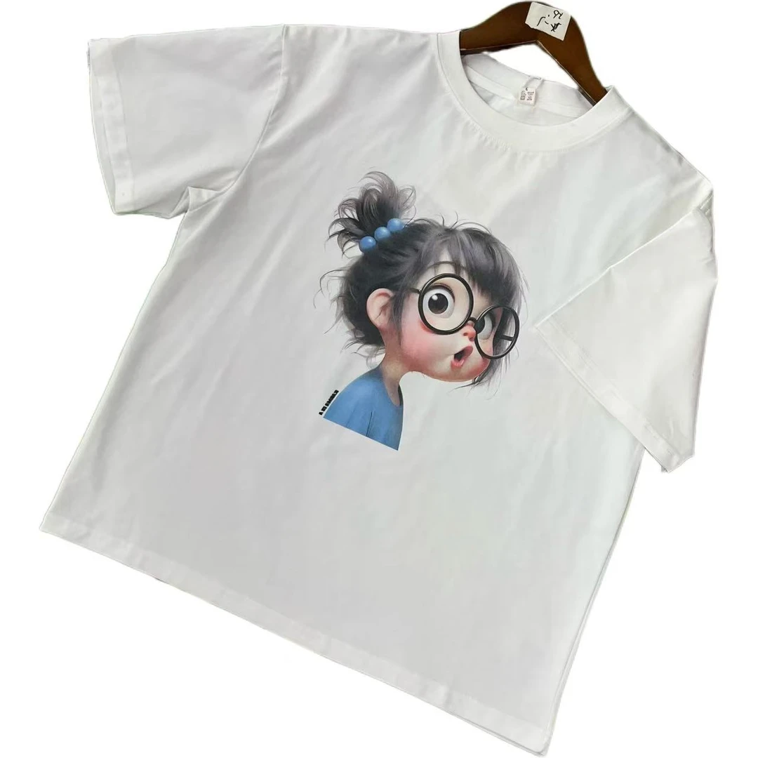 夏季新款大童女孩儿棉质T恤甜鑫女孩儿眼镜