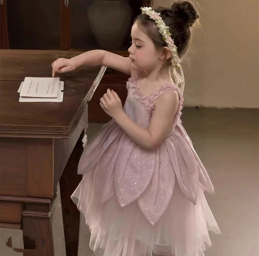 【coco&bonjour】25春夏款 女童吊带莲花网纱连衣公主生日裙