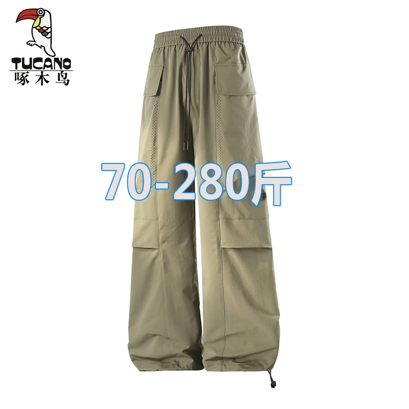 啄木鸟夏季透气薄款潮流大码直筒裤男工装裤宽松多口袋休闲裤