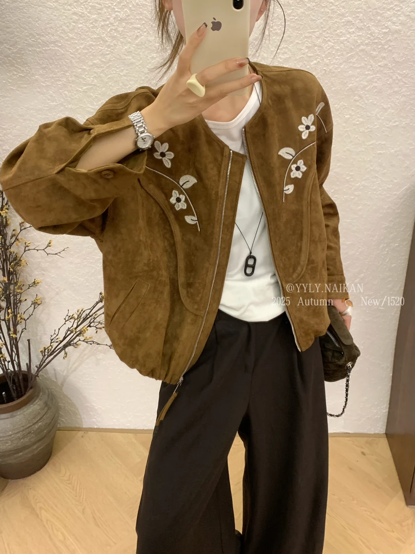 绣花直下摆休闲长袖时尚短外套短款女牛仔开衫秋季