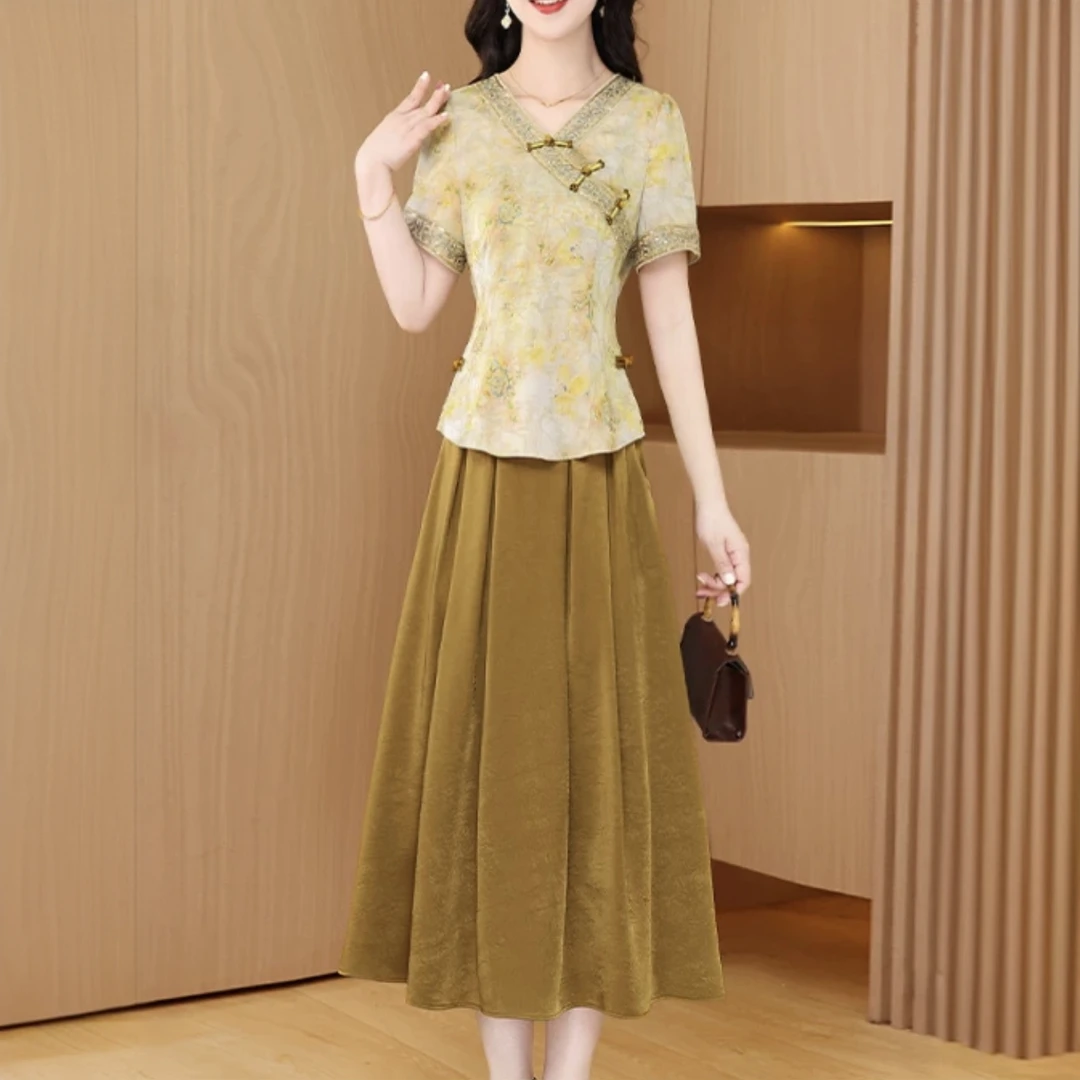 【上衣+半身裙】2025夏季新款气质时尚大气休闲修身显瘦两件套裙女