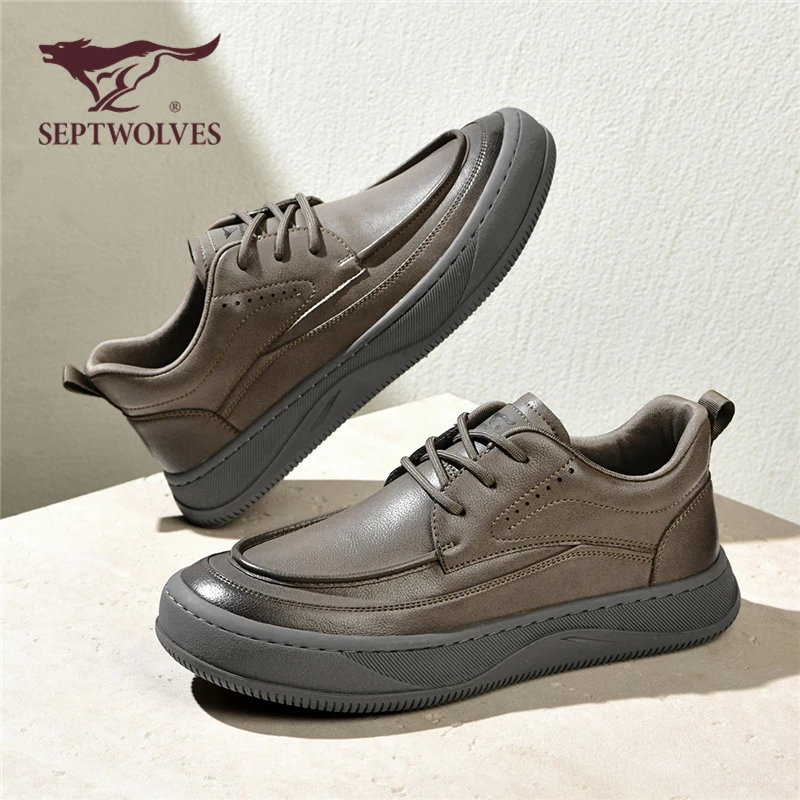 七匹狼正品男鞋秋季新款商务休闲皮鞋男士复古英伦风轻便工装板鞋