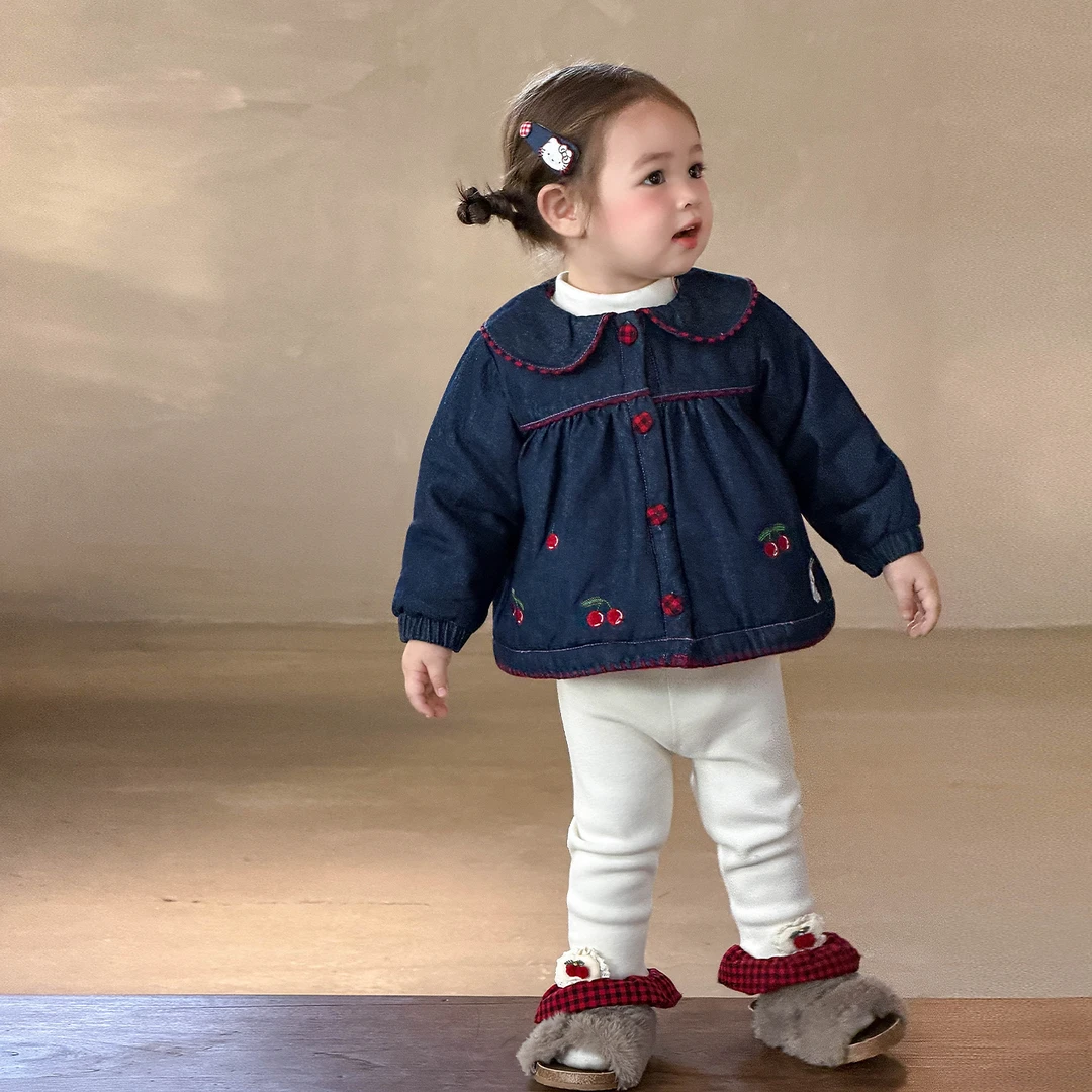 D5582童装女童棉服冬装洋气加厚儿童棉衣宝宝夹棉外套牛仔衣服