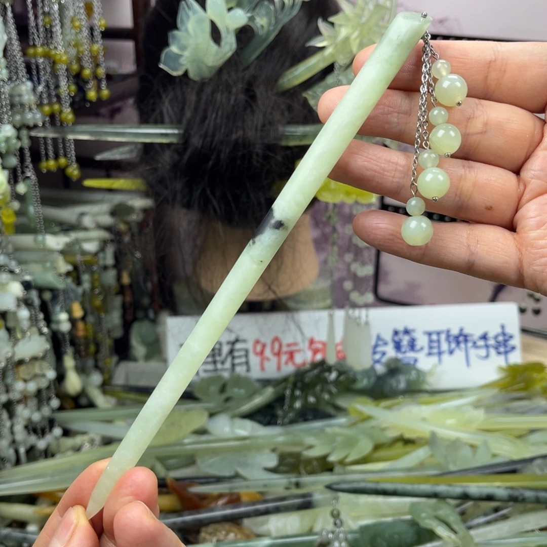 岫玉未镶嵌发饰长度19厘米左右