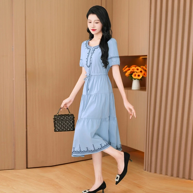 优雅新款气质时尚大气减龄休闲收腰显瘦连衣裙26111-LS