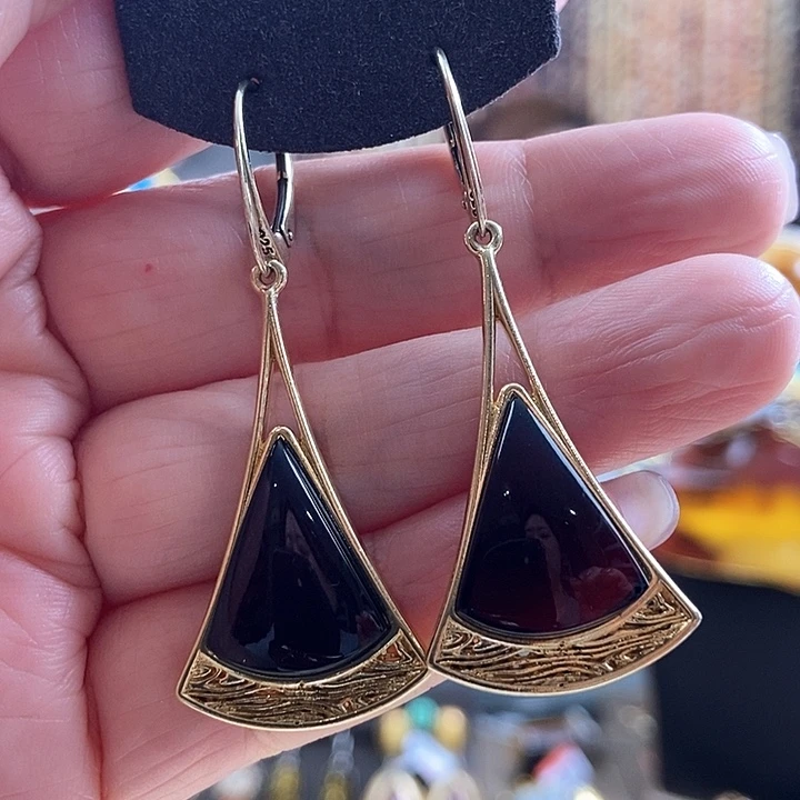 琥珀银S925镶嵌耳饰