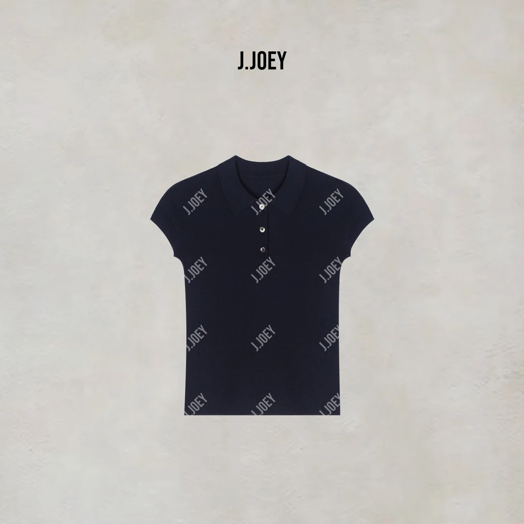 J.JOEY "100棉"简约百搭极简风翻领纯色短袖毛针织衫 C50715